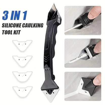3-in-1 Silicone Caulking Tool Kit Stainless Steelhead Caulk Remover and Sealant Finishing Tools Grout Scraper