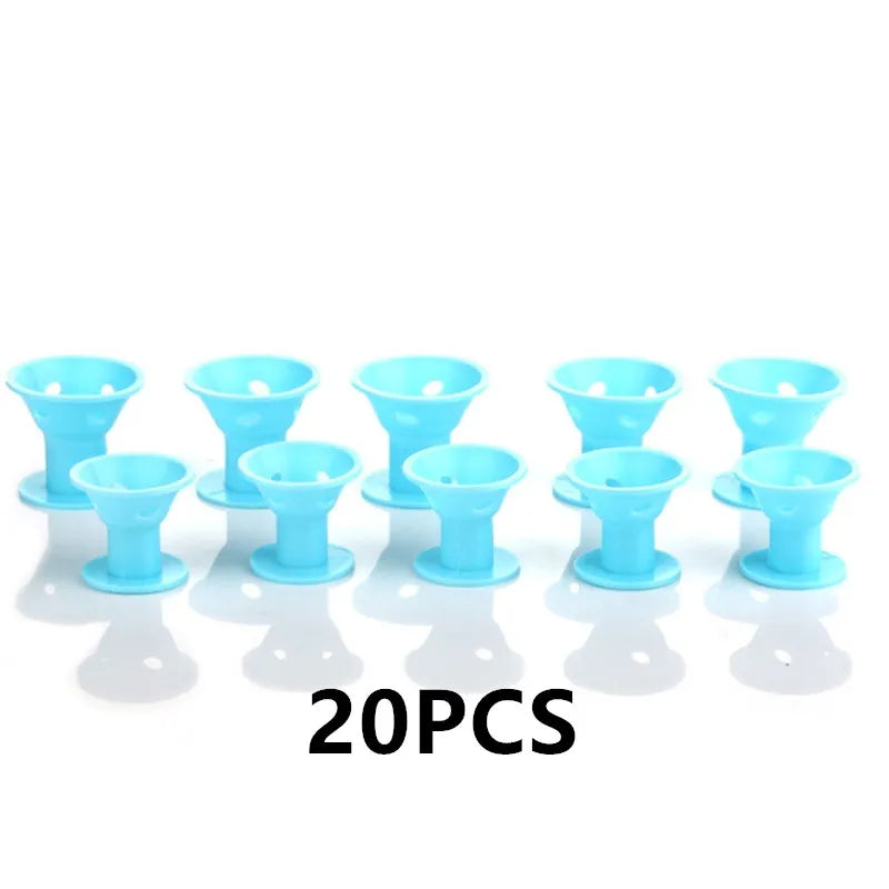10/20PCS Pink Silicone Curlers Heatless Sleeping Bangs Roll Mushroom Bell Curlers Curly Hair Tubes For Women Girls Hair Curler