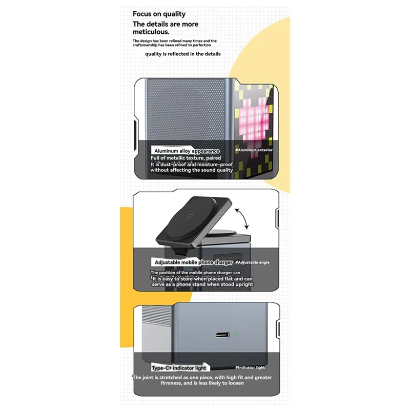 B50B-6In1 Magnetic Multi-Function Wireless Charger With Bluetooth Speaker Alarm Clock For Iphone 14-16Pro For  Iwatch