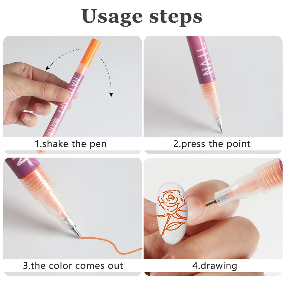 Nail Art Graffiti Pen Nail Acrylic Paint Pen Waterproof Painting Lines Pencil DIY Drawing Abstract Design Nail Accessories