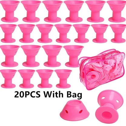 10/20PCS Pink Silicone Curlers Heatless Sleeping Bangs Roll Mushroom Bell Curlers Curly Hair Tubes For Women Girls Hair Curler