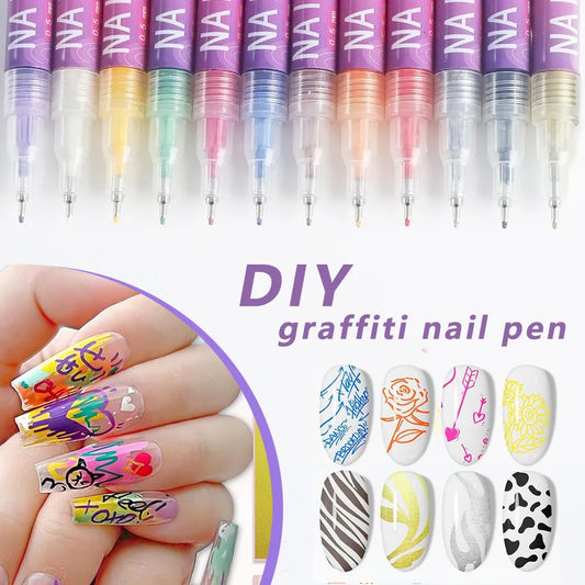 Nail Art Graffiti Pen Nail Acrylic Paint Pen Waterproof Painting Lines Pencil DIY Drawing Abstract Design Nail Accessories