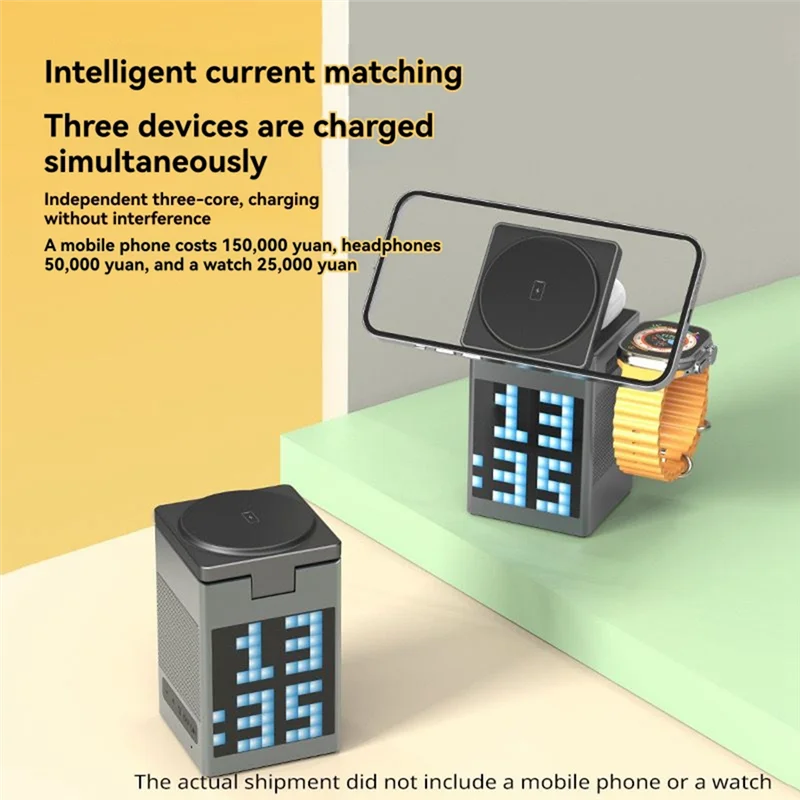 B50B-6In1 Magnetic Multi-Function Wireless Charger With Bluetooth Speaker Alarm Clock For Iphone 14-16Pro For  Iwatch