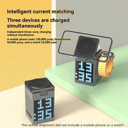 B50B-6In1 Magnetic Multi-Function Wireless Charger With Bluetooth Speaker Alarm Clock For Iphone 14-16Pro For  Iwatch